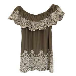 Army Green “Fever” Embellished Blouse M women’s off the shoulder